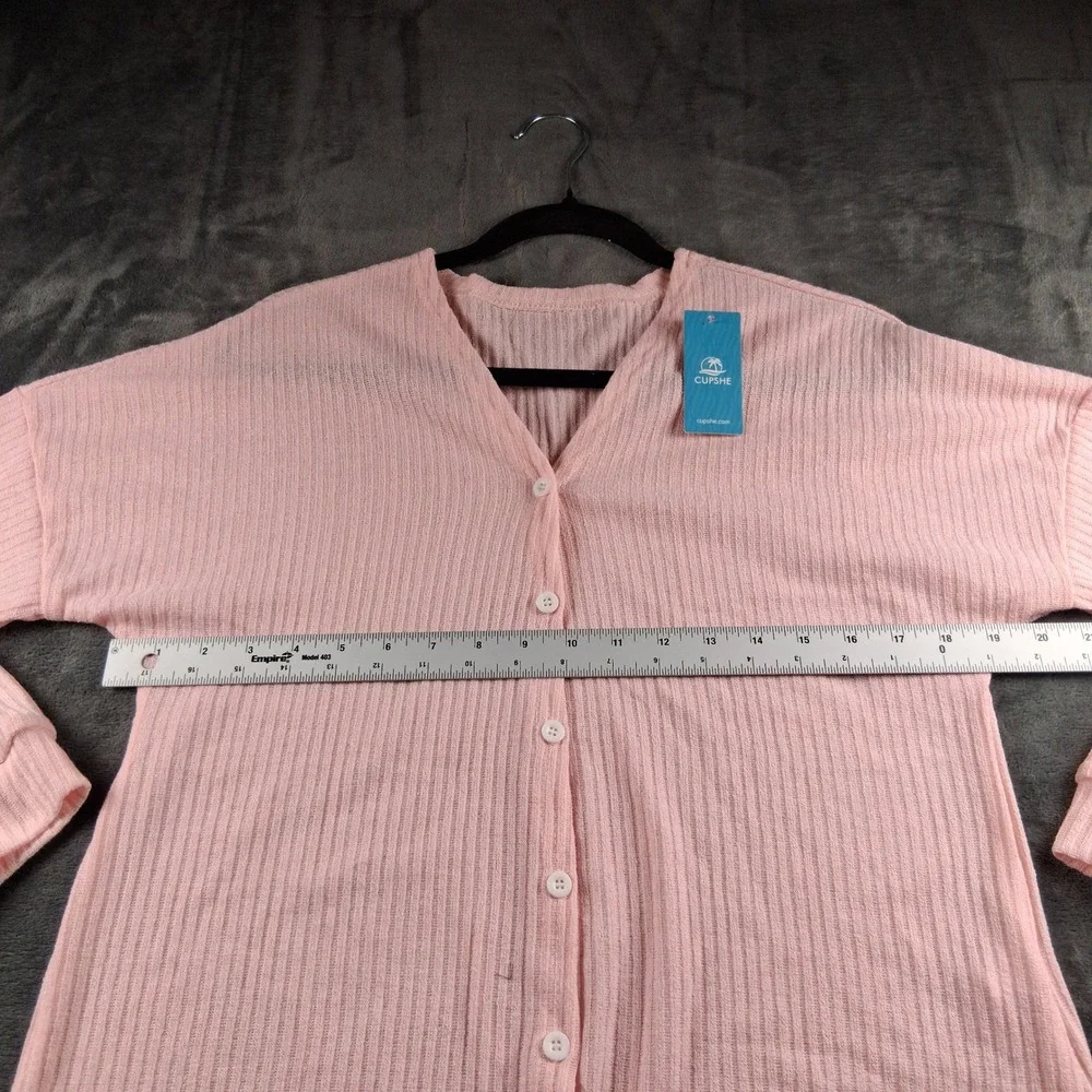 NWT Cupshe Pajama Set Womens Medium Pink Ribbed Cardigan and Shorts Loungewear